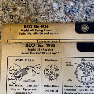 Original Dealership Service Cards REO Flying Cloud and Royale. 1935-1936